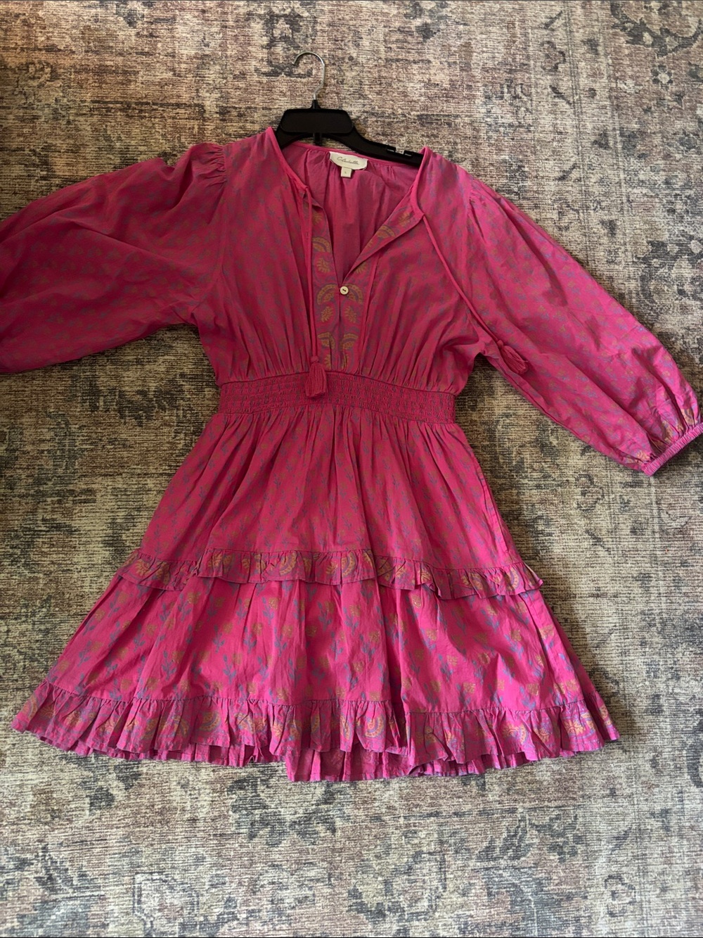 Cleobella Fuchsia Tiered Smocked-Waist Mini Dress